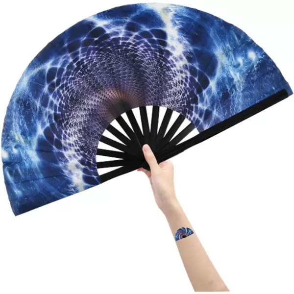 Amajiji Large Folding Hand Rave Fan for WomenMen ChineaseJapanese Bamboo and NylonCloth Folding Hand Fan Hand Fan Festival Fan Gift Fan Craft Fan Folding Fan Dance FanFantasy starry sky