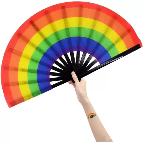 Amajiji Large Folding Hand Rave Fan for WomenMen ChineaseJapanese Bamboo and NylonCloth Folding Hand Fan Hand Fan Festival Fan Gift Fan Craft Fan Folding Fan Dance FanRainbow