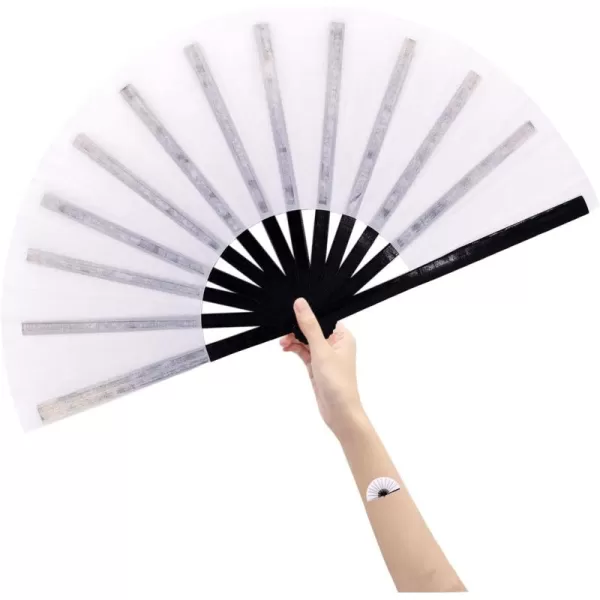 Amajiji Large Folding Hand Rave Fan for WomenMen ChineaseJapanese Bamboo and NylonCloth Folding Hand Fan for Performance Festival Events Gift Craft Dance Decorations BlackWhite1