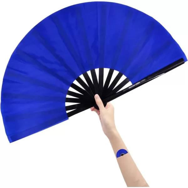Amajiji Large Folding Hand Rave Fan for WomenMen ChineaseJapanese Bamboo and NylonCloth Folding Hand Fan for Performance Festival Events Gift Craft Dance Decorations BlackBlue