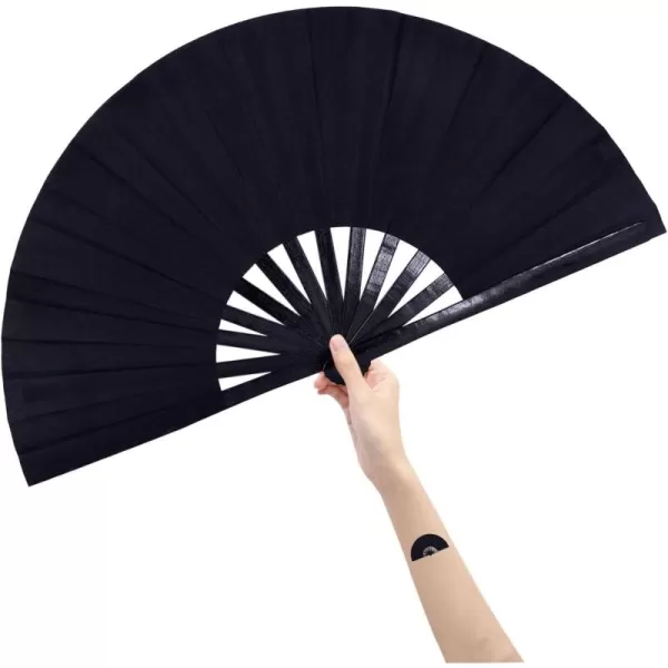 Amajiji Large Folding Hand Rave Fan for WomenMen ChineaseJapanese Bamboo and NylonCloth Folding Hand Fan for Performance Festival Events Gift Craft Dance Decorations BlackBlack