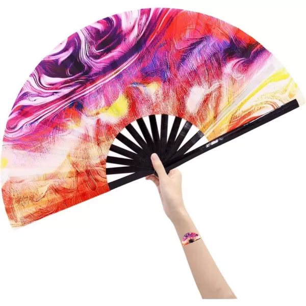 Amajiji Large Hand Folding Fans 13 Inch Bamboo Rave Festival Folding Fan for Women and Men Loud Clack Fan for Decoration Festival Gift Performance Party Dance otateChaos