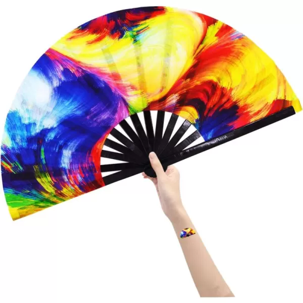 Amajiji Large Rave Folding Hand Fan for MenWomen ChineaseJapanese Bamboo Hand Fan Festival Accessories Performance Decoration Gift Dance Handheld Fan Electromagnetic LightOcean