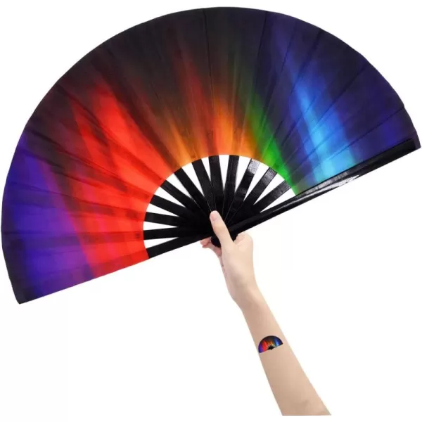 Amajiji Rave Festival Accessories Large Folding Hand Fan for Women Men ChineaseJapanese Handheld Fan Bamboo Fan Dance Fan Gift Fan Craft Fan AuroraAurora
