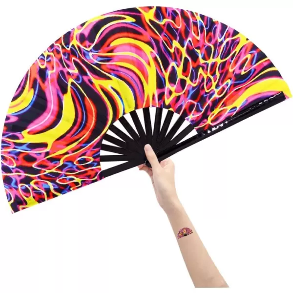 Amajiji Rave Hand Folding Fans  13 Inch Large Bamboo Handhelp Folding Fan for Women and men Hand Fan  Festival Rave Accessories for Decorations Party Dance Performance Gift RotateChaos