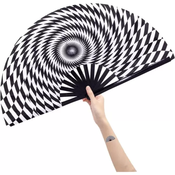 Amajiji Rave Hand Folding Fans  13 Inch Large Bamboo Handhelp Folding Fan for Women and men Hand Fan  Festival Rave Accessories for Decorations Party Dance Performance Gift RotateRotate