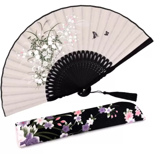 Amajiji Small Folding Hand Fan for Women Chinese Japanese Vintage Style Bamboo Silk Fans for Party Wedding Dancing Decoration Gift Performance AM13Am19