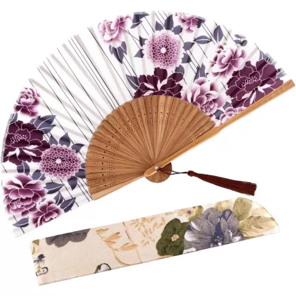 Amajiji Small Folding Hand Fan for Women Chinese Japanese Vintage Style Bamboo Silk Fans for Party Wedding Dancing Decoration Gift Performance AM13Am12