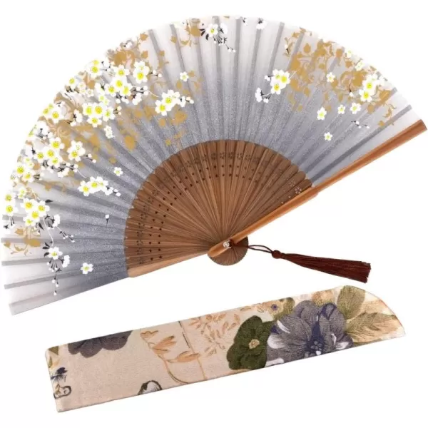 Amajiji Small Folding Hand Fan for Women Chinese Japanese Vintage Style Bamboo Silk Fans for Party Wedding Dancing Decoration Gift Performance AM13Am13