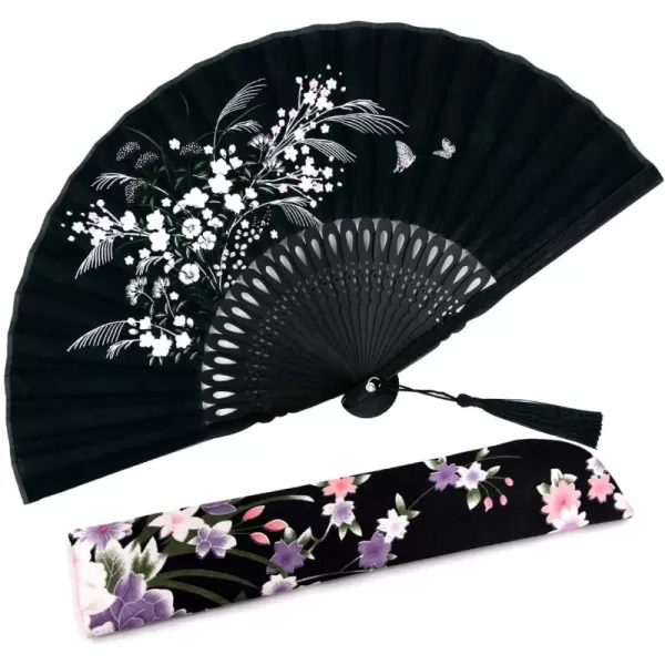 Amajiji Small Folding Hand Fan for Women Chinese Japanese Vintage Style Bamboo Silk Fans for Party Wedding Dancing Decoration Gift Performance AM13Am20