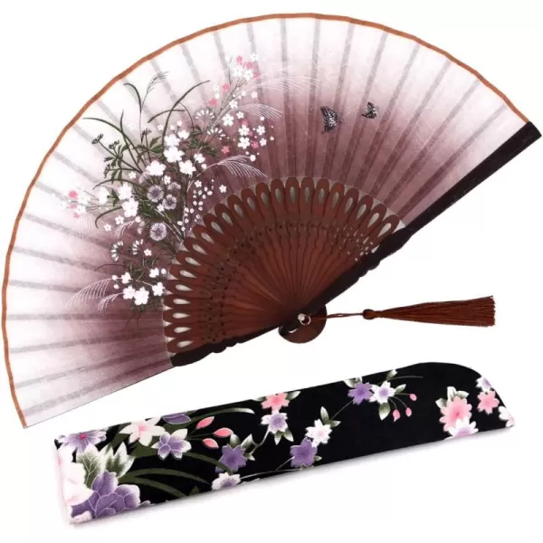 Amajiji Small Folding Hand Fan for Women Chinese Japanese Vintage Style Bamboo Silk Fans for Party Wedding Dancing Decoration Gift Performance AM13Am22