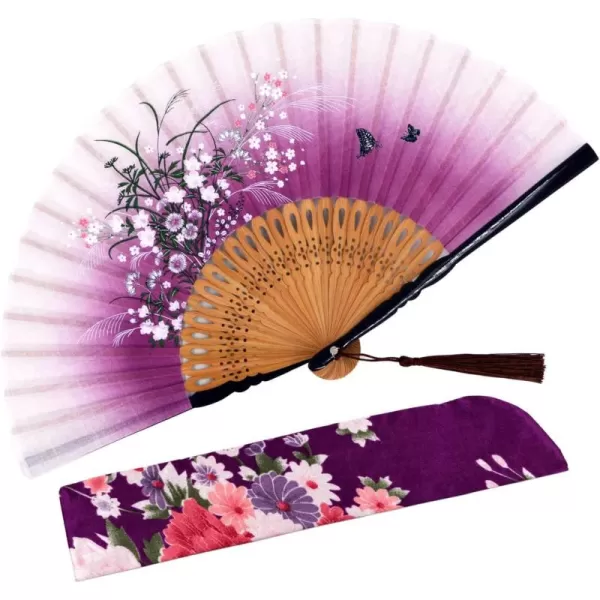 Amajiji Small Folding Hand Fan for Women Chinese Japanese Vintage Style Bamboo Silk Fans for Party Wedding Dancing Decoration Gift Performance AM13Am21