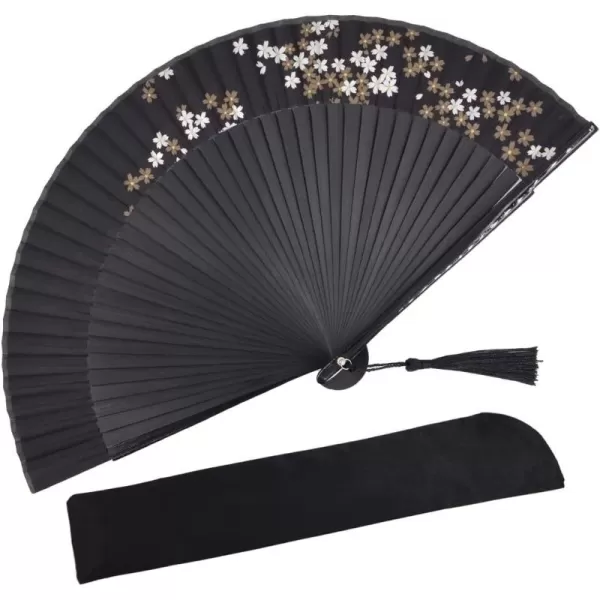 Amajiji Small Folding Hand Fan for Women Chinese Japanese Vintage Style Bamboo Silk Fans for Party Wedding Dancing Decoration Gift Performance AM13Am34