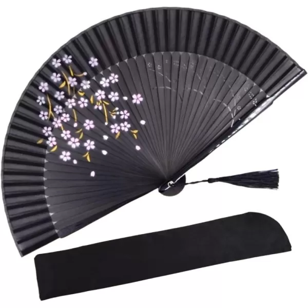 Amajiji Small Folding Hand Fan for Women Chinese Japanese Vintage Style Bamboo Silk Fans for Party Wedding Dancing Decoration Gift Performance AM13Am46