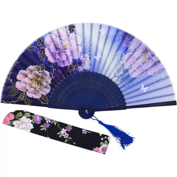 Amajiji Women Ladys Girls 827quot21cm Folding Fan Hand FanHand Held Silk Folding Fan with Bamboo FrameChineaseJapanese Vintage Retro Style Blue196