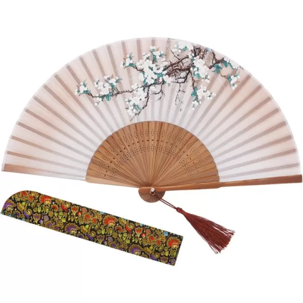 Amajiji Women Ladys Girls 827quot21cm Folding Fan Hand FanHand Held Silk Folding Fan with Bamboo FrameChineaseJapanese Vintage Retro Style Brown