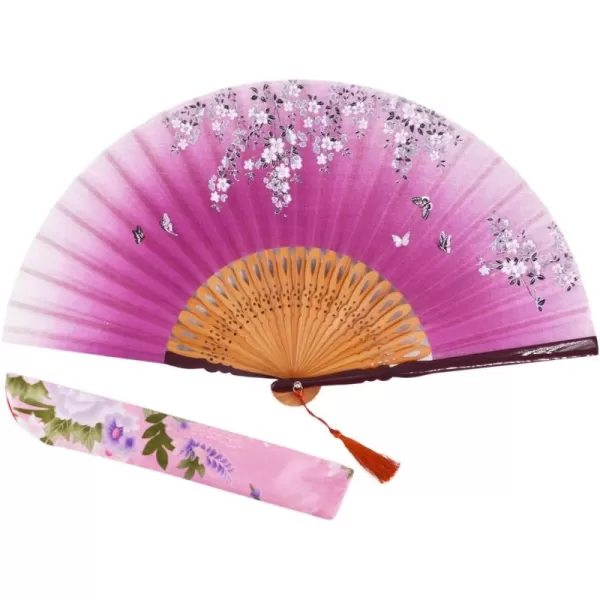 Amajiji folding fans for women 827quot21cm Women Hand Held Silk Folding Fans with Bamboo Frame Hollow Carve Patterns Bamboo Frame Women Hand Folding Fans Hand Fan Gift fan Wine Red