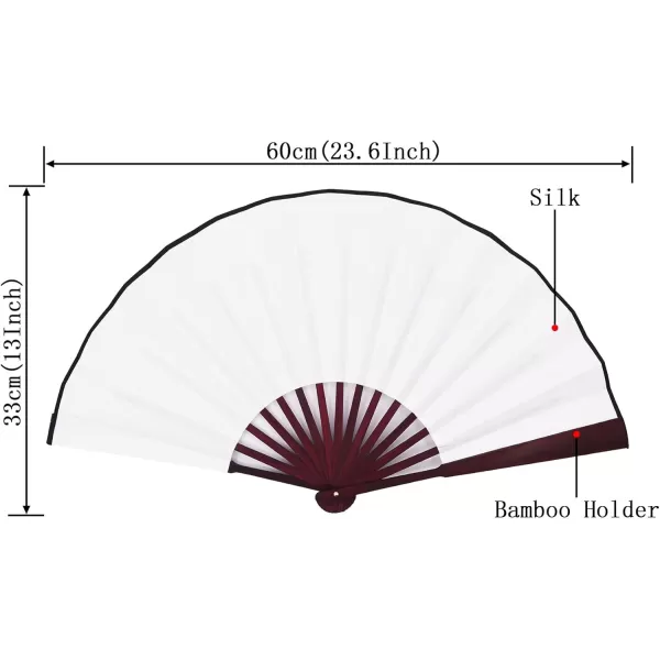 Amajiji 1333cm The blank ChineaseJapanese Hand Held Silk Folding Fan with Bamboo FrameChinese Style Men Bamboo Folded Fans Hand Held Props for Dancing white