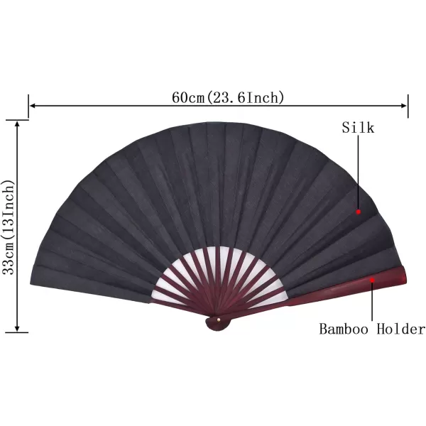 Amajiji 1333cm The blank ChineaseJapanese Hand Held Silk Folding Fan with Bamboo FrameChinese Style Men Bamboo Folded Fans Hand Held Props for Dancing black
