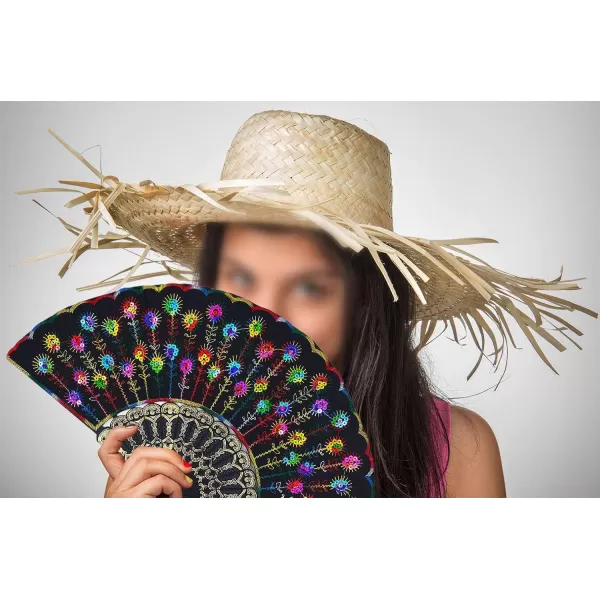 Amajiji Folding Fans for WomenHandmade Elegant Colorful Embroidered Flower Peacock Pattern Sequin Fabric Folding Fans Mixed Colors 10pcs