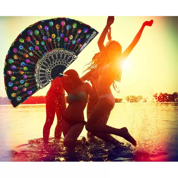 Amajiji Folding Fans for WomenHandmade Elegant Colorful Embroidered Flower Peacock Pattern Sequin Fabric Folding Fans Mixed Colors 10pcs
