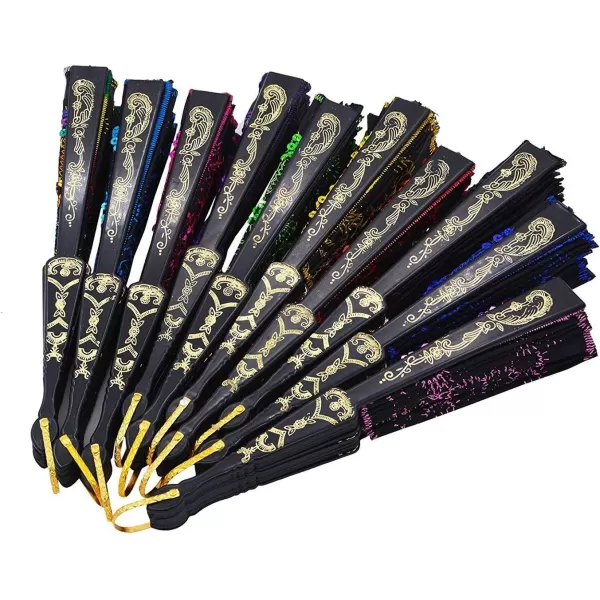 Amajiji Folding Fans for WomenHandmade Elegant Colorful Embroidered Flower Peacock Pattern Sequin Fabric Folding Fans Mixed Colors 10pcs