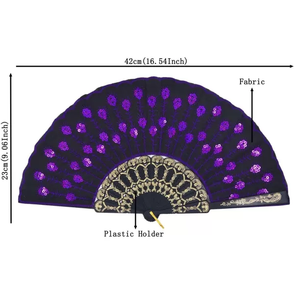Amajiji Folding Fans for WomenHandmade Elegant Colorful Embroidered Flower Peacock Pattern Sequin Fabric Folding Fans Mixed Colors 10pcs