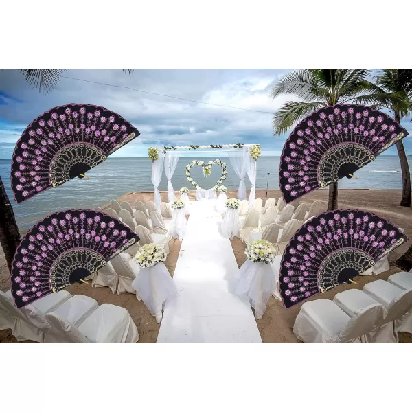Amajiji Folding Fans for WomenHandmade Elegant Colorful Embroidered Flower Peacock Pattern Sequin Fabric Folding Fans Pink