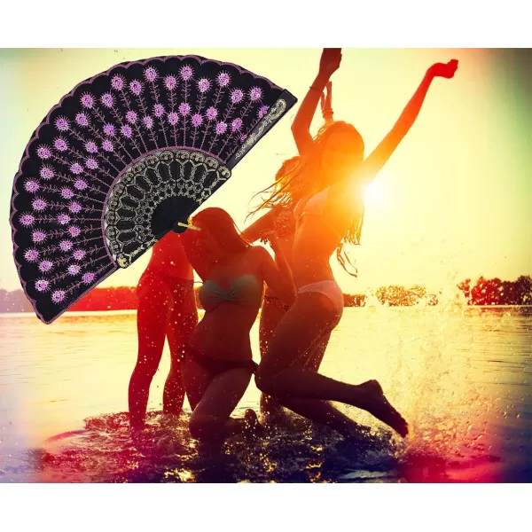 Amajiji Folding Fans for WomenHandmade Elegant Colorful Embroidered Flower Peacock Pattern Sequin Fabric Folding Fans Pink