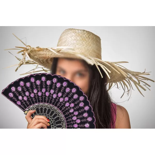 Amajiji Folding Fans for WomenHandmade Elegant Colorful Embroidered Flower Peacock Pattern Sequin Fabric Folding Fans Pink