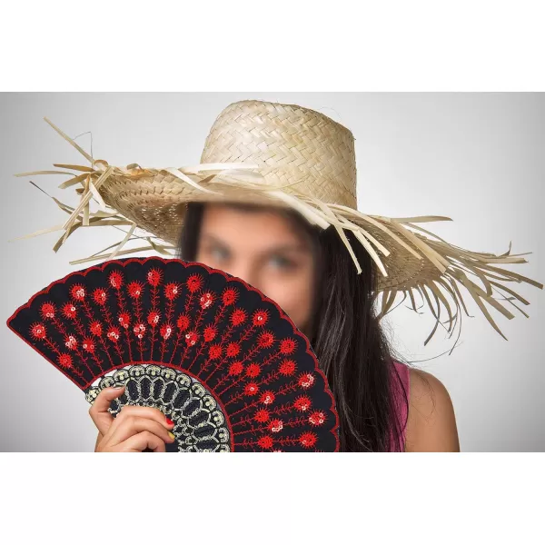Amajiji Folding Fans for WomenHandmade Elegant Colorful Embroidered Flower Peacock Pattern Sequin Fabric Folding Fans Red