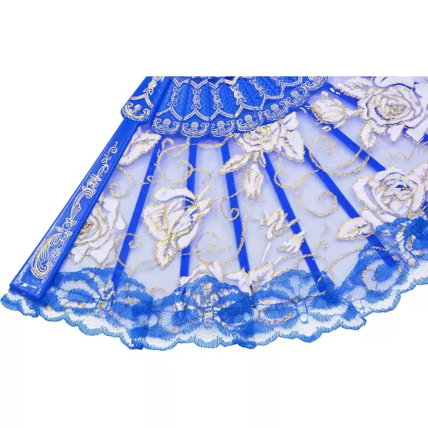 Amajiji Folding Hand FansFashion Elegant Flower Rose Lace ChineseJapanese Folding Fan BlueBlue