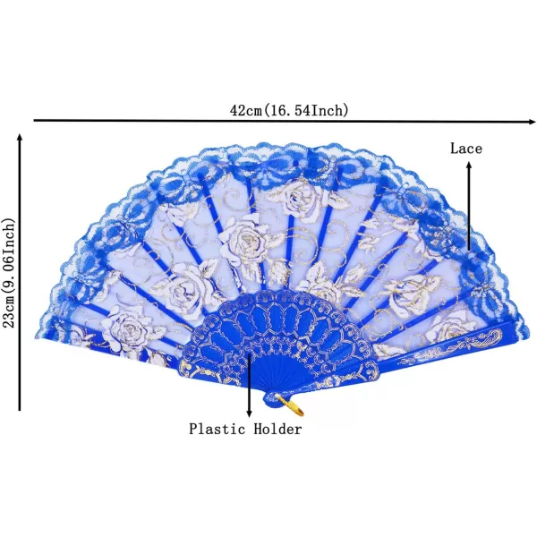Amajiji Folding Hand FansFashion Elegant Flower Rose Lace ChineseJapanese Folding Fan BlueBlue
