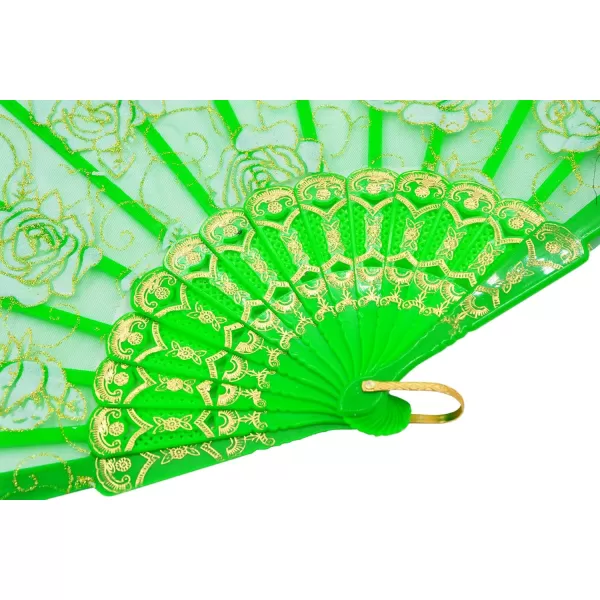 Amajiji Folding Hand FansFashion Elegant Flower Rose Lace ChineseJapanese Folding Fan BlueGreen