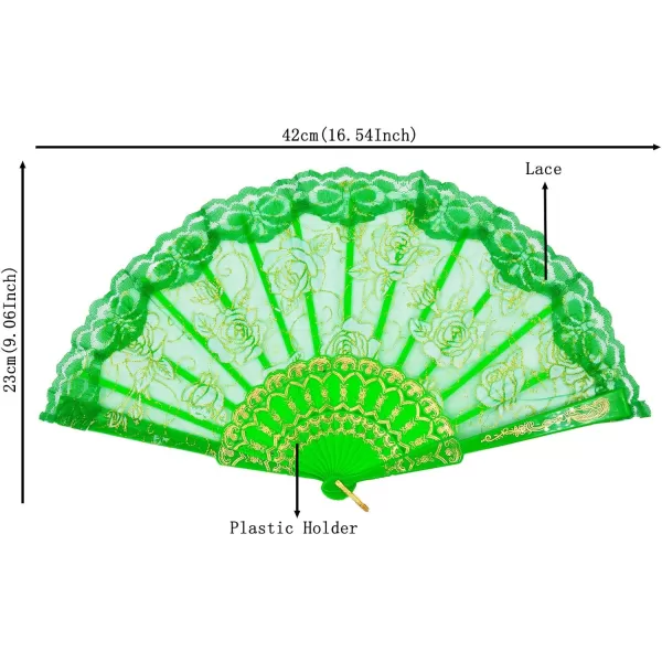 Amajiji Folding Hand FansFashion Elegant Flower Rose Lace ChineseJapanese Folding Fan BlueGreen