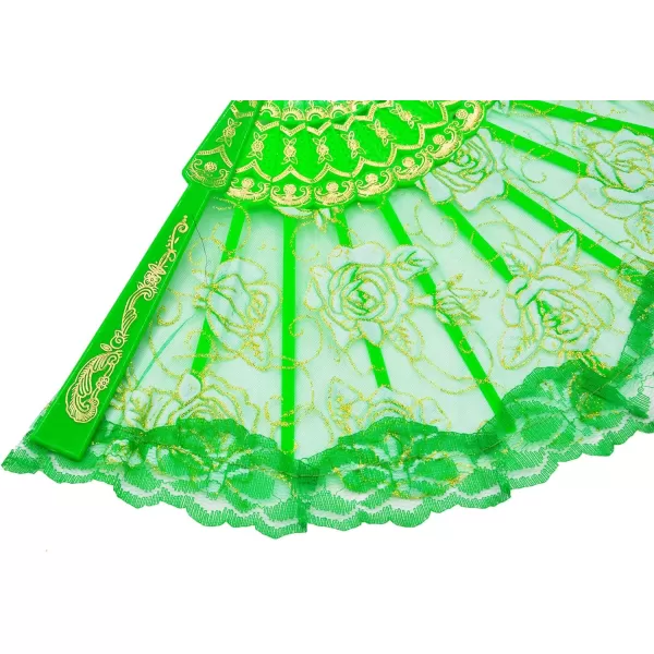 Amajiji Folding Hand FansFashion Elegant Flower Rose Lace ChineseJapanese Folding Fan BlueGreen