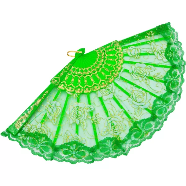 Amajiji Folding Hand FansFashion Elegant Flower Rose Lace ChineseJapanese Folding Fan BlueGreen