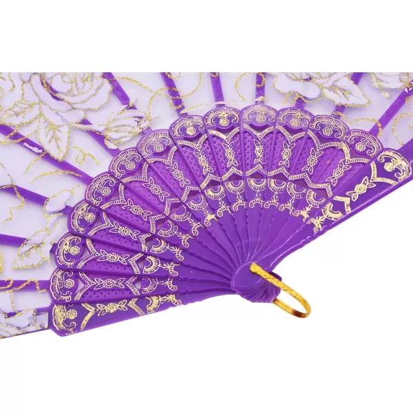 Amajiji Folding Hand FansFashion Elegant Flower Rose Lace ChineseJapanese Folding Fan BluePurple