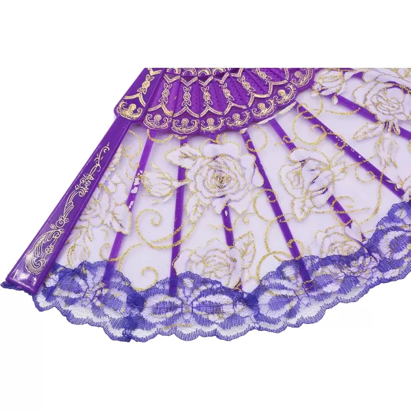 Amajiji Folding Hand FansFashion Elegant Flower Rose Lace ChineseJapanese Folding Fan BluePurple