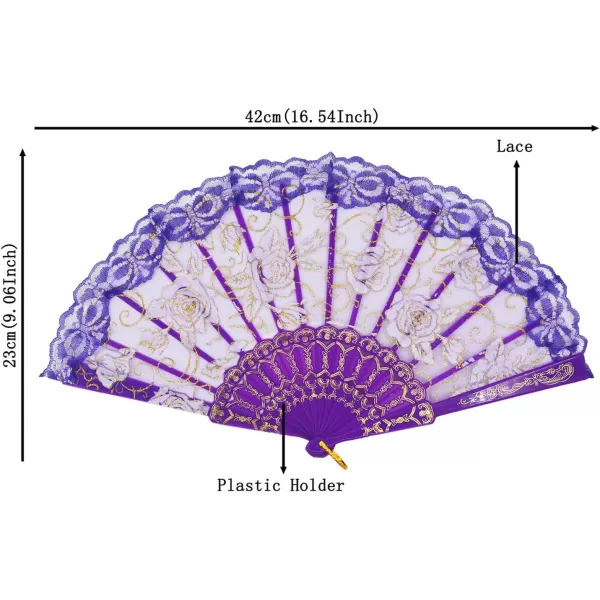 Amajiji Folding Hand FansFashion Elegant Flower Rose Lace ChineseJapanese Folding Fan BluePurple