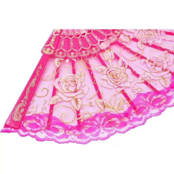 Amajiji Folding Hand FansFashion Elegant Flower Rose Lace ChineseJapanese Folding Fan BlueRose Red