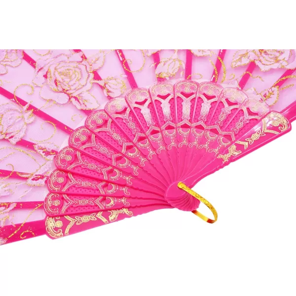 Amajiji Folding Hand FansFashion Elegant Flower Rose Lace ChineseJapanese Folding Fan BlueRose Red