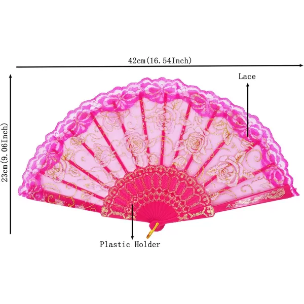 Amajiji Folding Hand FansFashion Elegant Flower Rose Lace ChineseJapanese Folding Fan BlueRose Red