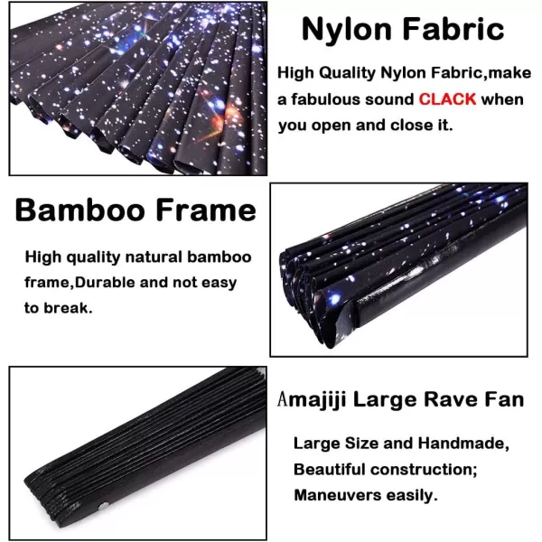 Amajiji Large Folding Hand Rave Fan for WomenMen ChineaseJapanese Bamboo and NylonCloth Hand held Folding Fan Hand Fan Festival Fan Gift Fan Craft Fan Folding Fan Dance Fan Colorful PeacockStarry Night Sky