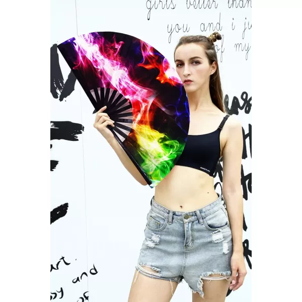 Amajiji Large Folding Hand Rave Fan for WomenMen ChineaseJapanese Bamboo and NylonCloth Hand held Folding Fan Hand Fan Festival Fan Gift Fan Craft Fan Folding Fan Dance Fan Colorful PeacockCarnival