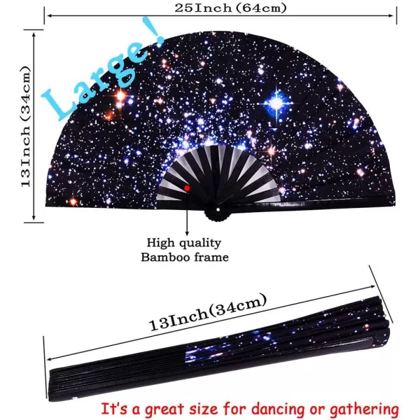 Amajiji Large Folding Hand Rave Fan for WomenMen ChineaseJapanese Bamboo and NylonCloth Hand held Folding Fan Hand Fan Festival Fan Gift Fan Craft Fan Folding Fan Dance Fan Colorful PeacockStarry Night Sky