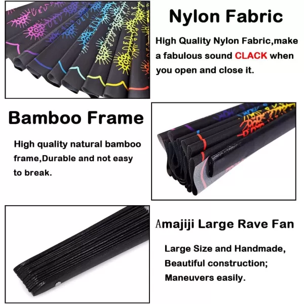 Amajiji Large Folding Hand Rave Fan for WomenMen ChineaseJapanese Bamboo and NylonCloth Hand held Folding Fan Hand Fan Festival Fan Gift Fan Craft Fan Folding Fan Dance Fan CarnivalColorful Peacock