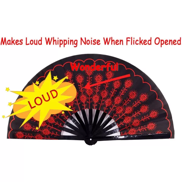 Amajiji Large Folding Hand Rave Fan for WomenMen ChineaseJapanese Bamboo and NylonCloth Hand held Folding Fan Hand Fan Festival Fan Gift Fan Craft Fan Folding Fan Dance Fan Colorful PeacockRed Peacock