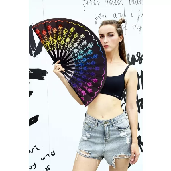 Amajiji Large Folding Hand Rave Fan for WomenMen ChineaseJapanese Bamboo and NylonCloth Hand held Folding Fan Hand Fan Festival Fan Gift Fan Craft Fan Folding Fan Dance Fan CarnivalColorful Peacock