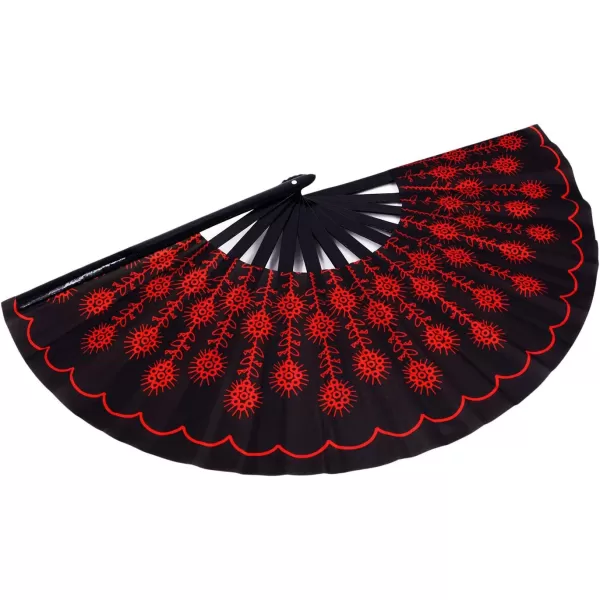 Amajiji Large Folding Hand Rave Fan for WomenMen ChineaseJapanese Bamboo and NylonCloth Hand held Folding Fan Hand Fan Festival Fan Gift Fan Craft Fan Folding Fan Dance Fan Colorful PeacockRed Peacock